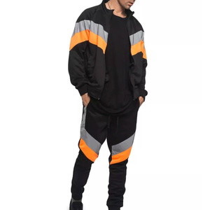 Men's Reflective Striped Jogging 100% Cotton Tracksuit Full Zipper Jacket & <b>Track</b> Pant Tracksuits Set - Product Image 5