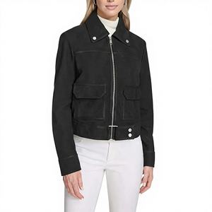 Chaqueta Corta de Motociclista para Mujer Leathertex, Color Negro Jet, Talla XS, Temporada Otoño, Piel de Oveja y Gamuza - Product Image 1