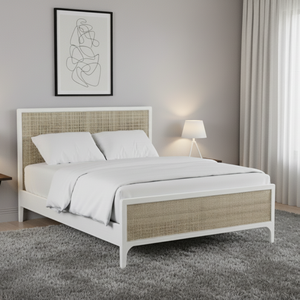 Cama de Madera Pintada de Blanco de Estilo Nórdico Moderno con Tamaños King y Queen para Muebles de Hogar y Hotel - Product Image 5