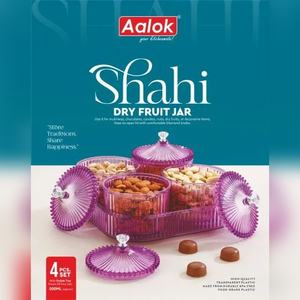 Ensemble de 4 pots à fruits secs Shahi avec plateau, contenants en plastique décoratifs pour noix, bonbons et chocolat, idéal pour offrir en cadeau - Product Image 5