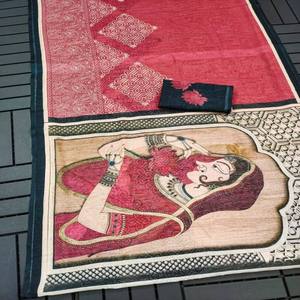 ผ้าส่าหรี VASTRA COTTAGE พรีเมียม ผ้าลินินพิมพ์ลายดิจิทัล พร้อมเสื้อคลุมผ้าลินินพิมพ์ลายดิจิทัลเข้าชุด  ผ้าส่าหรีสำหรับใส่ในชีวิตประจำวันอย่างมีสไตล์ - Product Image 5