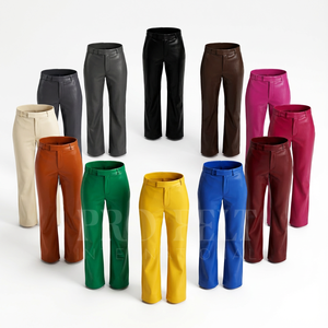 Relaxed Fit <b>Black</b> Lambskin Leather <b>Trousers</b> <b>Women</b> Elasticated Cuffs Minimalist <b>Straight</b> <b>Leg</b> Office Wear Leather Pants - Product Image 1