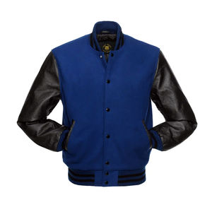 Chaqueta universitaria azul real, chaqueta bomber con mangas de cuero, chaqueta universitaria de cuero personalizada para hombre - Product Image 1