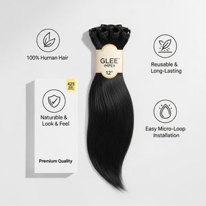 Extensions de cheveux humains Remy Glee Impex 12 pouces à micro-boucles, doux et lisses, sans nœuds, réutilisables, double trame, pour permanente - Product Image 2