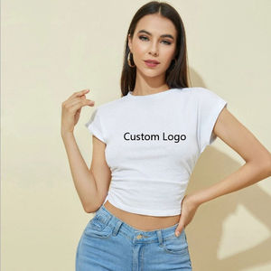 เสื้อยืดครอปสำหรับผู้หญิงเสื้อครอปแบบเรียบสำหรับ100เสื้อครอปฤดูใบไม้ผลิ - Product Image 2