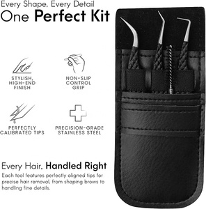 Juego de Pinzas para Pestañas de Acero Inoxidable de Precisión Negras Premium y Cepillo con Estuche, Logotipo Personalizado, Kit de Herramientas de 3 Piezas, Logotipo Personalizado OEM - Product Image 2