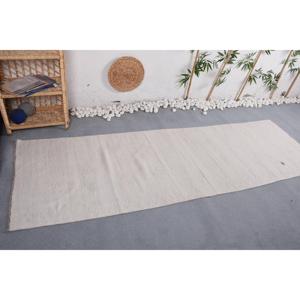 Tapis turc vintage 2,8x9 pieds, tapis uni beige et blanc - Product Image 4