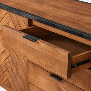 Buffet en bois de manguier massif fait main de style industriel Akku Art, avec tiroirs à fermeture douce et cadre en métal noir, meuble de rangement - Product Image 3