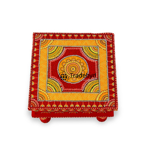 Tradebyd Chowki de madera Premium hecho a mano Puja Stand elegante decoración tradicional para salas de oración festivales y mandirs - Product Image 5