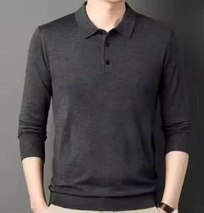 เสื้อโปโลแขนยาวสำหรับผู้ชายเสื้อโปโลแขนยาวผ้าคอตตอน100% เรียบ - Product Image 3