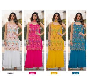 Colección de trajes tradicionales para mujer, Top sin mangas de seda Chinon, Top bordado con hilo de trabajo pesado y Palazzo con Dupatta - Product Image 6