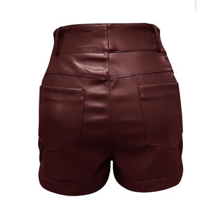Prix de gros Short en cuir pour femme avec poches Short élégant en cuir PU taille haute doux au toucher pour un usage quotidien - Product Image 4