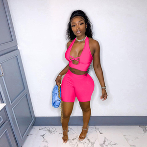 Conjunto de 2 Uds de Top corto y pantalones cortos para mujer, entrenamiento, gimnasio, correr, Sujetador deportivo, chaleco, pantalones cortos, conjunto doble Atlético - Product Image 4