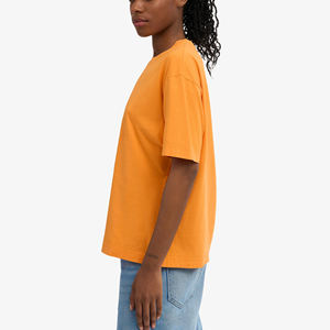 Heavyweight 100% cotton 300GSM womens's t-<b>shirt</b> oversized drop shoulder solid colour custom printed logo ladies loose fit <b>tee</b> - Product Image 6