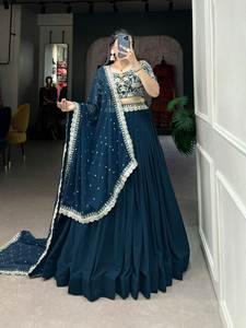 Mariée spéciale lourde styliste Georgette et miroir soie Lehenga Choli pour les femmes fête porter Salwar Sari pour les mariages - Product Image 5
