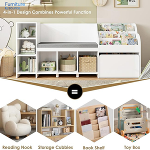 Premium Morden MDF Kid <b>Bookshelf</b> With Bench - High Quality Wooden Kid <b>Bookshelf</b> With Cushion Seat - Best Price Kid <b>Bookshelf</b> - Product Image 4