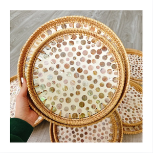 Bandeja Decorativa de Ratán con Madreperla para Mesa de Salón, para Servir - Product Image 1