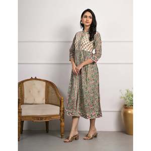 Vestido largo de algodón con estampado de bloques verdes, estilo casual hippie con cintura natural, transpirable, diseño personalizado, talla XS, suministro ODM - Product Image 3