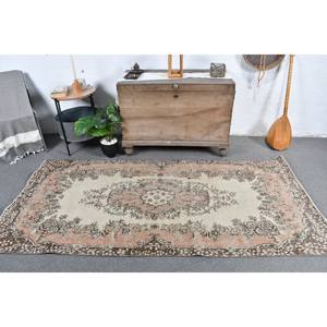 Alfombra turca Vintage Beige Marrón 3.7x7.5ft Lana Patchwork Tejido plano para adolescentes Decoración para sala de estar Respaldo de látex - Product Image 1