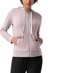 Sudadera con capucha de entrenamiento con cremallera completa para mujer, sudaderas con capucha ligeras y suaves, chaqueta deportiva, gimnasio, Yoga, informal - Product Image 4