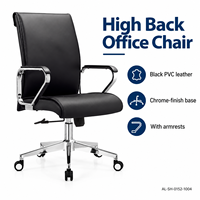 Chaise de bureau moderne en cuir PVC noir à dossier haut avec base et accoudoirs chromés pour cadres et salles de conférence