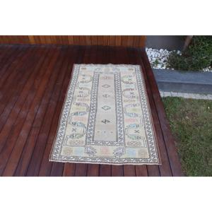Petit tapis vintage 3x4,6 pieds, tapis turc en laine camouflage brun et blanc - Product Image 1