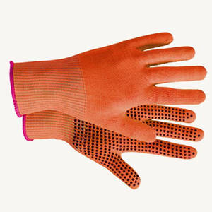 Gants de travail sans couture orange haute visibilité en polyester tricoté à la machine avec points en PVC noir Gants en coton tricotés à la machine Mitaines - Product Image 4