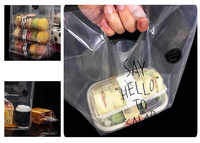 Bolsas de PE con Fondo Cuadrado Reciclables con Logotipo Personalizado Estampado en Caliente y Cierre de Botón para Envasado de Alimentos (Panadería, Ensaladas, Sushi, etc.)