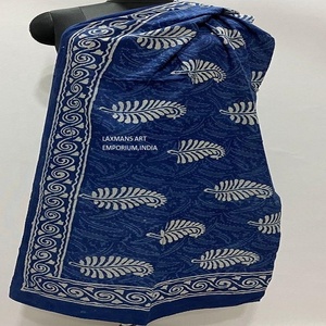 New Season Summer Hand Block Printed Cotton Pareo <b>Sarongs</b> Indigo Prints Beach Scarves - Product Image 1