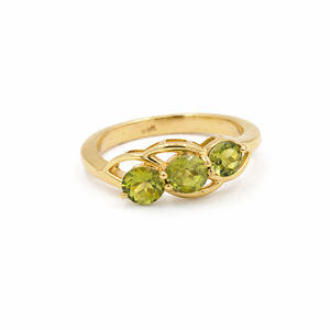 925 Sterling Silver Three <b>Stone</b> Peridot Ring Round Green Gemstones Modern Designer Jewelry - Product Image 4