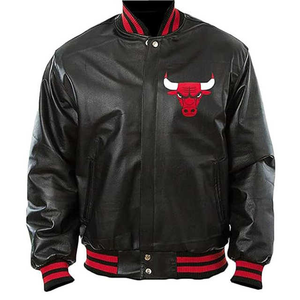 Chaqueta personalizada OEM Letterman con combinación de colores negro y rojo Super buena calidad cuero y lana Varsity - Product Image 2