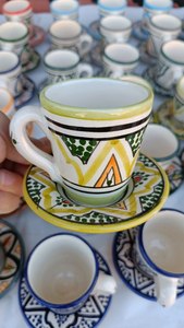 Taza y Platillo de Café de Cerámica Hechos a Mano en Marruecos, Juego de Tazas de Té con Patrón Tradicional para Cafetería y Hogar, Arcilla Natural, Terracota - Product Image 5