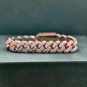 RB Gems 12mm LG VVS Moissanite Diamant Or Rose 2 Rangées Glacé Cubain Charme Bracelet Hip-Hop Fine Jewelry - Product Image 2