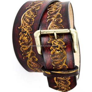 เข็มขัดหนังสไตล์ตะวันตกแบบเต็มเมล็ดสำหรับงานทำมือเข็มขัดสำหรับหนึ่งชิ้นลายดอกไม้สลักลายนูนพร้อมหัวเข็มขัดทองเหลือง - Product Image 6