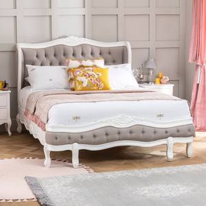 เตียงสไตล์อเมริกันสุดหรูพร้อมหัวเตียงบุนวมสีเทาและกรอบทาสีขาว - Product Image 4