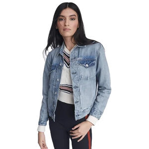 Veste en jean de coton délavé personnalisée de haute qualité pour femmes tenue décontractée vintage avec bouton avant manteau tricoté traité - Product Image 2