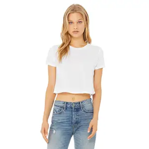 Weiße Farbe Bella Canvas New Sty;e WOMEN'S FLOWY CROPPED TEE T-Shirt mit bescheidener Ernte und eingelassenen Ärmeln
