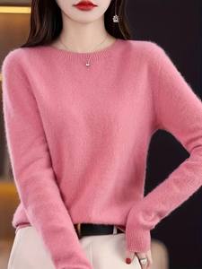 Latest Comfortable Crew Neck Solid Color Casual <b>Women's</b> 100% Wool <b>Long</b> Sleeve <b>Cardigan</b> <b>for</b> Spring - Product Image 4