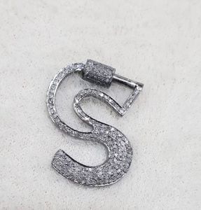 S Mosquetón inicial Plata de Ley 925 Pave Diamond Diseñador hecho a mano 30MM - Product Image 2