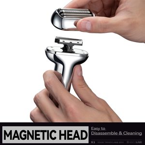 Ensemble de rasoirs électriques rechargeables par USB pour hommes, tête de rasage magnétique à trois lames, corps en métal, étanche IPX7, rasoir pour le visage - Product Image 4