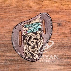 Funda de cuchillo de cuero mecanizada a mano al por mayor funda de cuchillo plegable de bolsillo floral funda de cuchillo de piel de vaca personalizada cinturón de cuchillo trampero vaina - Product Image 1