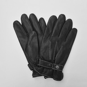 Guantes de cuero a la moda para mujer, puños tejidos con volantes, estilo de muñeca, guantes negros de cuero de oveja auténtica, guantes de cuero cómodos - Product Image 2