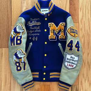 Alta calidad logotipo personalizado bordado Diseño nueva fábrica al por mayor de los hombres Varsity chaqueta de béisbol cierre de cremallera OEM chaquetas de Bombardero - Product Image 4