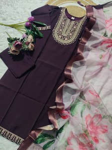 Designer Chanderi <b>Silk</b> Suit Sequin Embroidery 2.2M <b>Organza</b> Jacquard Dupatta Wholesale for Winter Parties for Summer Bulk - Product Image 5