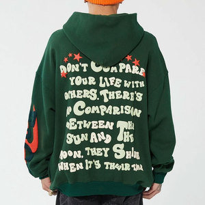 <b>Full</b> <b>Zip</b> <b>up</b> <b>Hoodie</b> Over Face Rhinestone Pattern Print Vintage Pullover Design Oversized Jacket Pullover Plain Puff Print <b>Hoodie</b> - Product Image 2