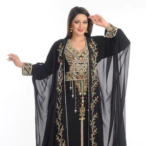 Black Zari Work Georgette Estilo islámico Ropa de fiesta Piedras y cuentas Kaftan árabe incrustado - Product Image 1