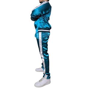High Quality Nylon shiny Satin zipper Hoodie & <b>trouser</b> set for men's Winter casual wear color block streetwear men's tracksuit - Product Image 3