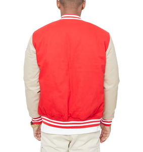 Blouson universitaire personnalisé pour homme, style streetwear, en toile et laine, avec manches en satin et cuir, idéal pour l'hiver – Vente en gros - Product Image 2