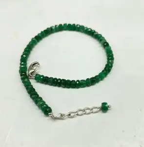 Bracelet ajustable pour filles, émeraude naturelle, perle à facettes plaquée or, cadeau chrétien tendance - Product Image 2