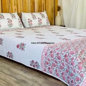 Wholesale Hand Block Printed Knitted Eco-Friendly Cotton <b>Quilted</b> Bedspreads Bedcover - Product Image 5